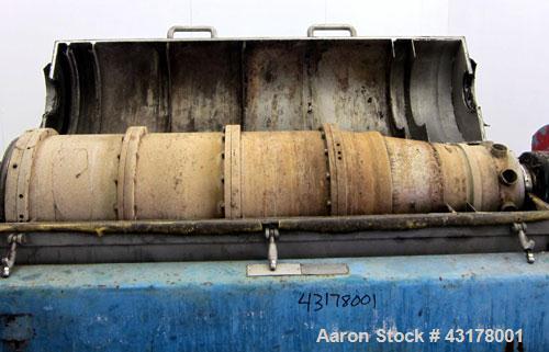 Used Alfa Laval UVNX-418-B11 Solid Bowl Decanter Centrifuge (3 phase unit). 316 Stainless steel (product contact areas), maximum bowl speed 4000 rpm, single row of lined cake discharge ports, 110 mm ...