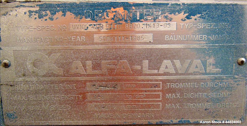 Used Stainless Steel Alfa Laval Solid Bowl Decanter Centrifuge