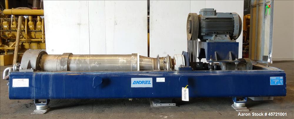 Used Andritz D3LL-C30CHP Solid Bowl Decanter Centrifuge, 316 Stainless Steel (product contact areas). Maximum bowl speed 4000 rpm, 10 degrees beach contour, 6" Single lead conveyor with single row li...
