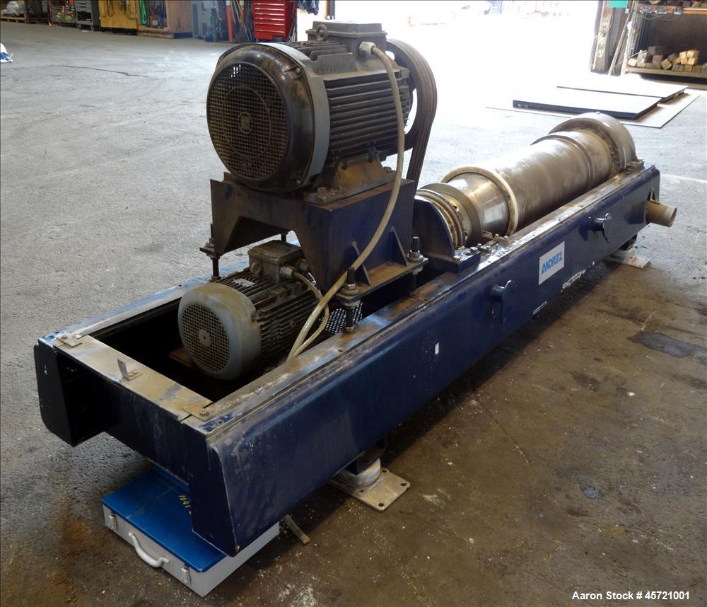 Used Andritz D3LL-C30CHP Solid Bowl Decanter Centrifuge, 316 Stainless Steel (product contact areas). Maximum bowl speed 4000 rpm, 10 degrees beach contour, 6" Single lead conveyor with single row li...