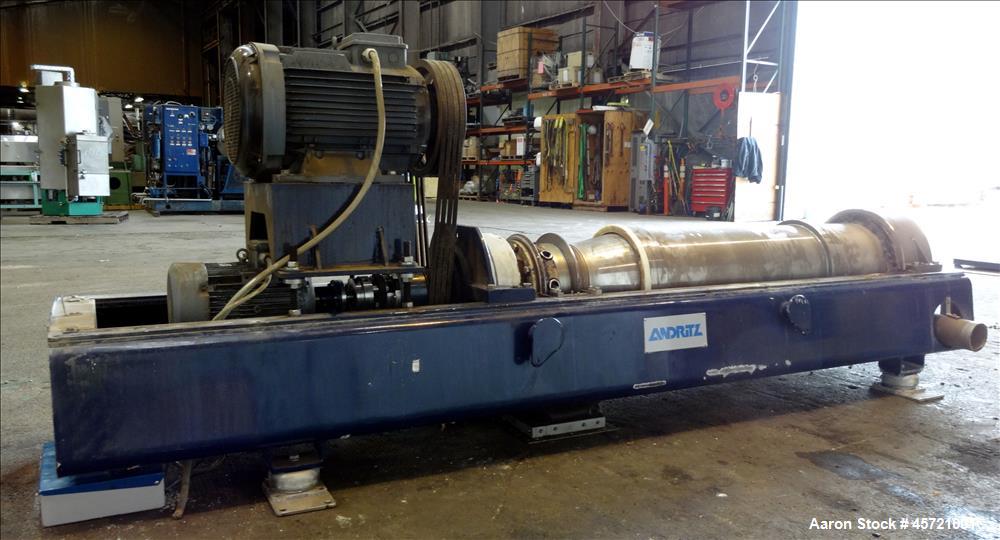 Used Andritz D3LL-C30CHP Solid Bowl Decanter Centrifuge, 316 Stainless Steel (product contact areas). Maximum bowl speed 4000 rpm, 10 degrees beach contour, 6" Single lead conveyor with single row li...