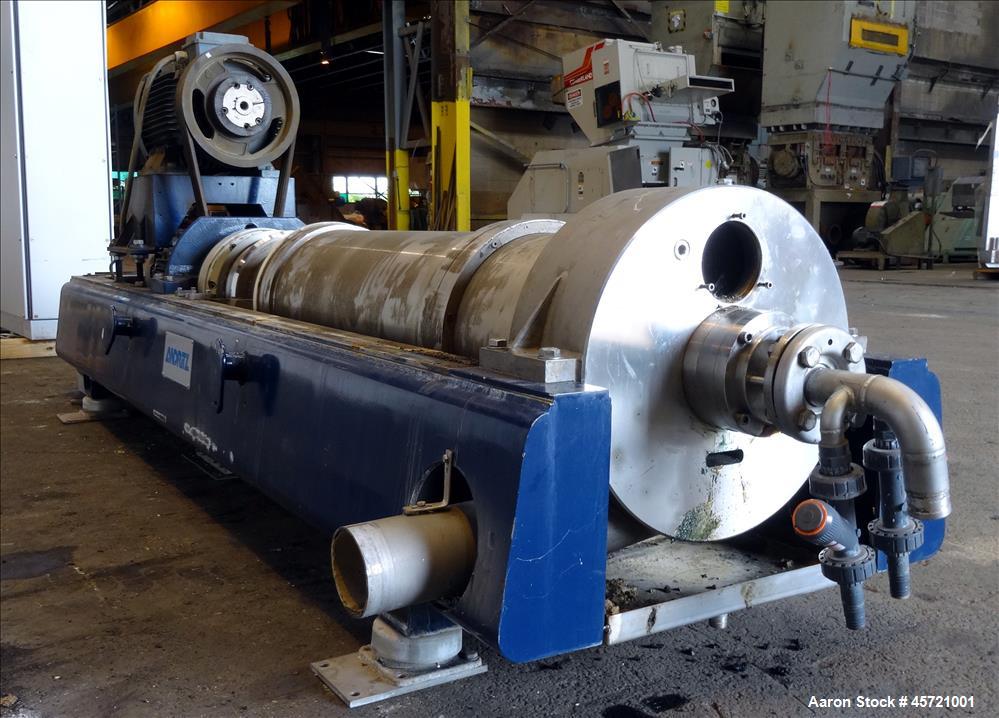 Used Andritz D3LL-C30CHP Solid Bowl Decanter Centrifuge, 316 Stainless Steel (product contact areas). Maximum bowl speed 4000 rpm, 10 degrees beach contour, 6" Single lead conveyor with single row li...