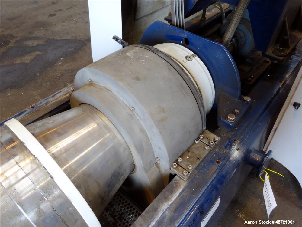 Used Andritz D3LL-C30CHP Solid Bowl Decanter Centrifuge, 316 Stainless Steel (product contact areas). Maximum bowl speed 4000 rpm, 10 degrees beach contour, 6" Single lead conveyor with single row li...