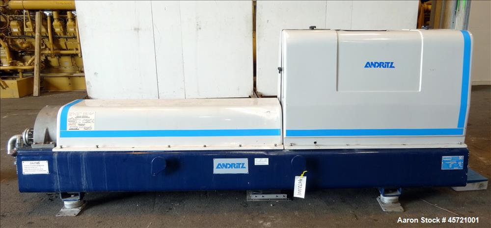 Used Andritz D3LL-C30CHP Solid Bowl Decanter Centrifuge, 316 Stainless Steel (product contact areas). Maximum bowl speed 4000 rpm, 10 degrees beach contour, 6" Single lead conveyor with single row li...