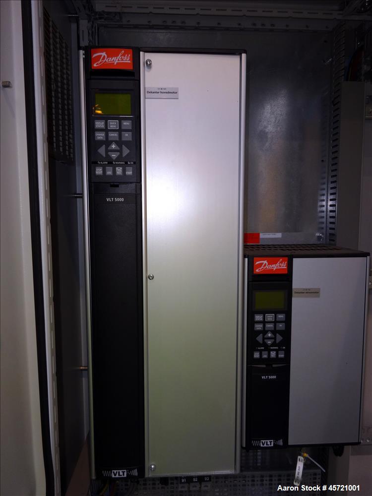 Used Andritz D3LL-C30CHP Solid Bowl Decanter Centrifuge, 316 Stainless Steel (product contact areas). Maximum bowl speed 4000 rpm, 10 degrees beach contour, 6" Single lead conveyor with single row li...