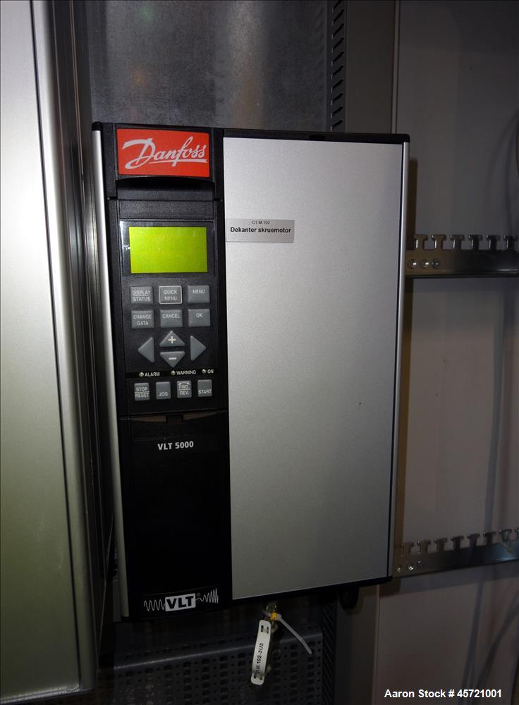 Used Andritz D3LL-C30CHP Solid Bowl Decanter Centrifuge, 316 Stainless Steel (product contact areas). Maximum bowl speed 4000 rpm, 10 degrees beach contour, 6" Single lead conveyor with single row li...