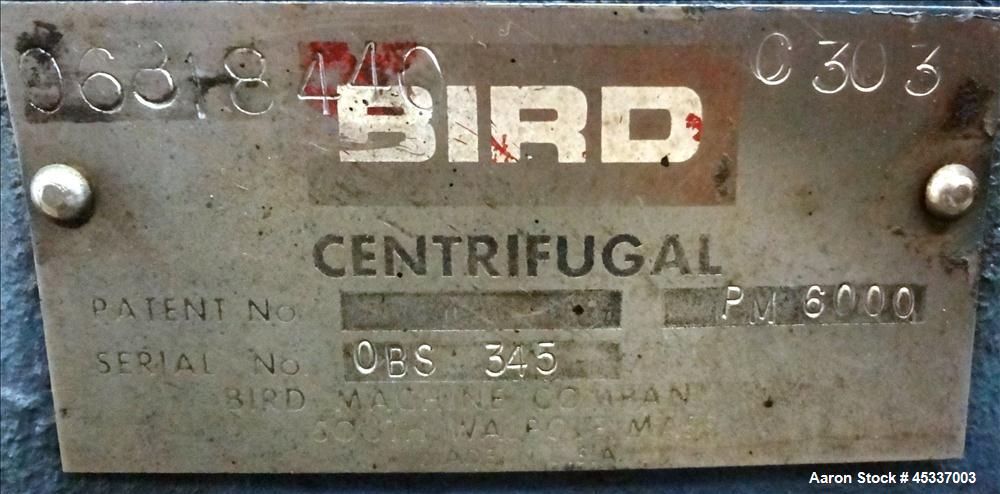 Used Bird Solid Bowl Decanter Centrifuge,  Model 0100