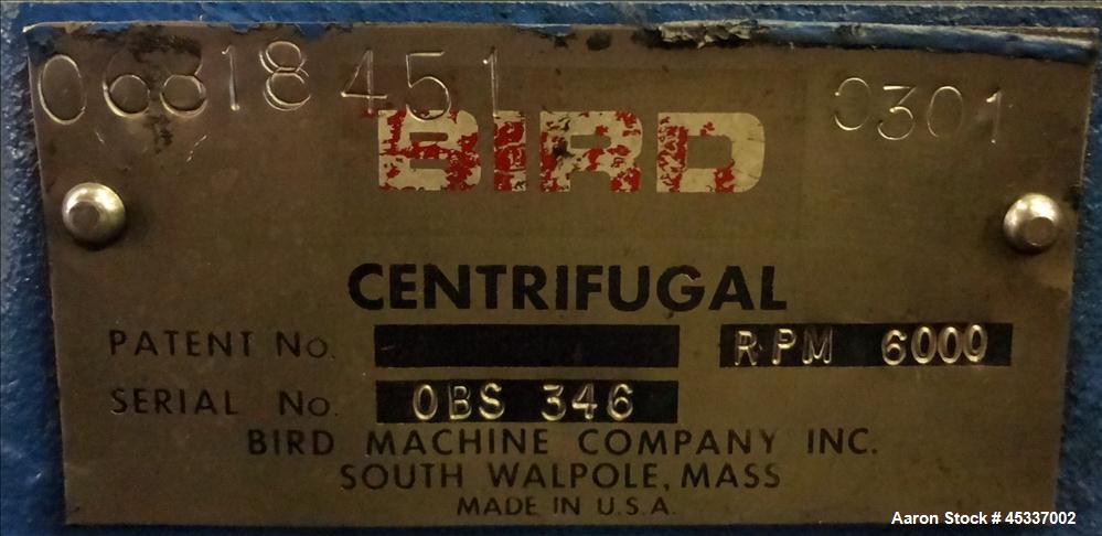 Used Bird Solid Bowl Decanter Centrifuge, 0100