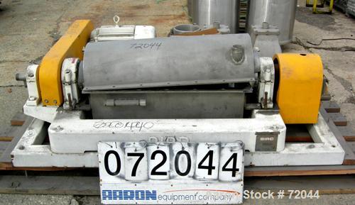Used Bird 12 x 30 Screen Bowl Decanter Centrifuge. 316 Stainless Steel. Max bowl speed 4000 RPM, left hand design, 15 degree beach, hogged out cake ports with wear liners and epicentric plate dams, 4...