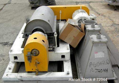 Used Bird 12 x 30 Screen Bowl Decanter Centrifuge. 316 Stainless Steel. Max bowl speed 4000 RPM, left hand design, 15 degree beach, hogged out cake ports with wear liners and epicentric plate dams, 4...