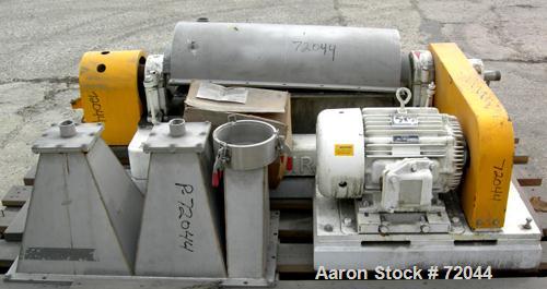 Used Bird 12 x 30 Screen Bowl Decanter Centrifuge. 316 Stainless Steel. Max bowl speed 4000 RPM, left hand design, 15 degree beach, hogged out cake ports with wear liners and epicentric plate dams, 4...