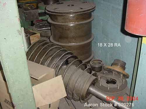 USED: Bird 18" x 28" solid bowl decanter centrifuge, carbon steel construction. Max bowl speed 1800 rpm, cylinder bowl design, end solid discharge, 3" single lead conveyor, base, casing, feed pipe.