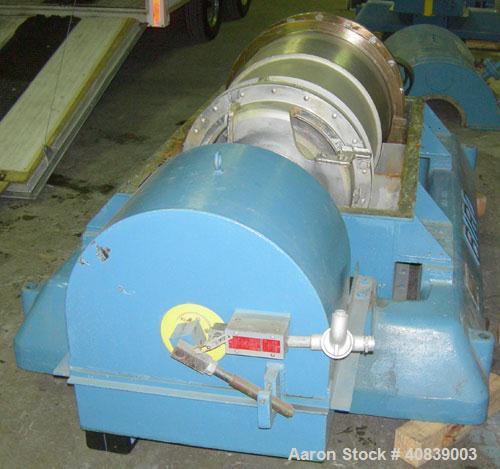 Used Bird 24" x 38" Solid Bowl Decanter Centrifuge. 316 Stainless steel construction (product contact areas). Maximum bowl speed 1800 rpm, 3" single lead conveyor with weld hardfacing wear protection...