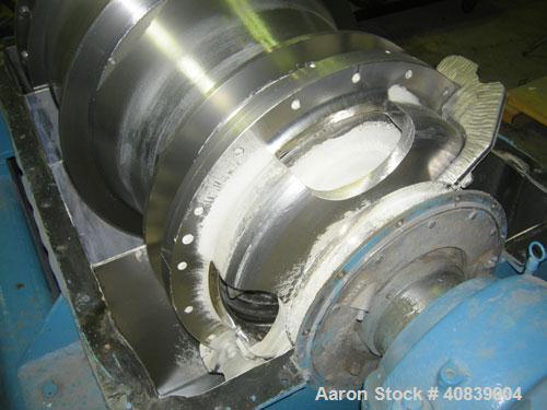 Used Bird 24" x 38" Solid Bowl Decanter Centrifuge. 316 stainless steel construction (product contact areas). Max bowl speed 1800 rpm, 3" single lead conveyor with weld hardfacing wear protection, en...