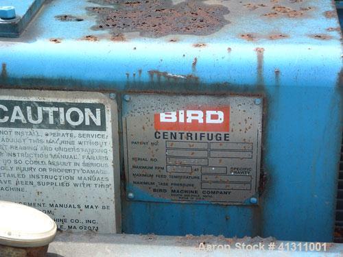 Used Bird Solid Bowl Centrifuge, model 2500. 75 hp motor, frame, etc.