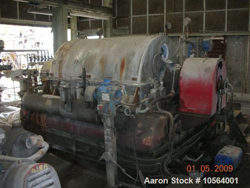 Used Bird/Broadbent 40" x 60" solid bowl decanter centrifuge. Stainless steel construction, hardfaced conveyor, stainless steel casing, base, gearbox, lube system, main drive motor.