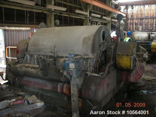 Used Bird/Broadbent 40" x 60" solid bowl decanter centrifuge. Stainless steel construction, hardfaced conveyor, stainless steel casing, base, gearbox, lube system, main drive motor.