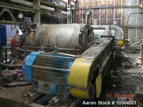 Used Bird/Broadbent 40" x 60" solid bowl decanter centrifuge. Stainless steel construction, hardfaced conveyor, stainless steel casing, base, gearbox, lube system, main drive motor.