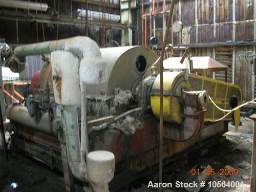 Used Bird/Broadbent 40" x 60" solid bowl decanter centrifuge. Stainless steel construction, hardfaced conveyor, stainless steel casing, base, gearbox, lube system, main drive motor.