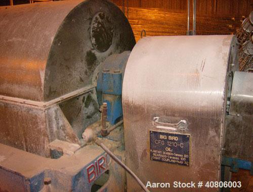 Used Bird 40" x 60" Solid Bowl Decanter Centrifuge. 316L/Inconel 600 construction (product contact areas), max bowl speed 1400 rpm, 18" triple lead conveyor, contour bowl design 10/3 degree, side sol...