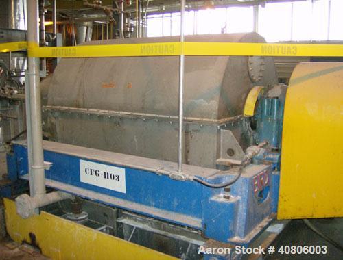 Used Bird 40" x 60" Solid Bowl Decanter Centrifuge. 316L/Inconel 600 construction (product contact areas), max bowl speed 1400 rpm, 18" triple lead conveyor, contour bowl design 10/3 degree, side sol...