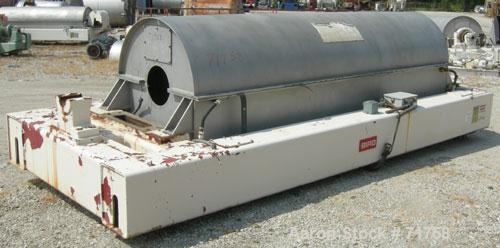 Used Bird Solid Bowl Decanter Centrifuge, Model 5100. 30" diameter x 120" long rotating assembly, 316 stainless steel construction (product contact areas), max bowl speed 2450 RPM, 2557 x "G" force, ...