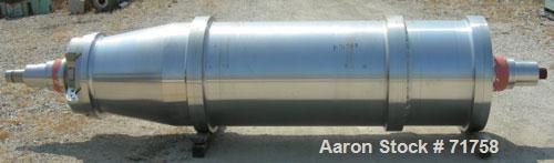 Used Bird Solid Bowl Decanter Centrifuge, Model 5100. 30" diameter x 120" long rotating assembly, 316 stainless steel construction (product contact areas), max bowl speed 2450 RPM, 2557 x "G" force, ...
