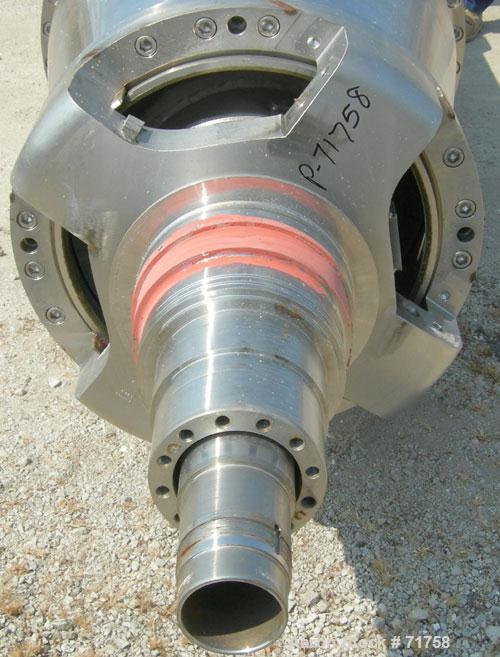 Used Bird Solid Bowl Decanter Centrifuge, Model 5100. 30" diameter x 120" long rotating assembly, 316 stainless steel construction (product contact areas), max bowl speed 2450 RPM, 2557 x "G" force, ...