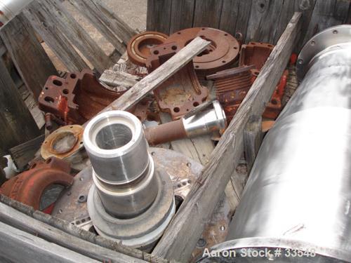 USED: Bird HB-2500 solid bowl decanter centrifuge, 316 stainless steel. 8 deg contour bowl, end discharge. 6" single lead hardsurfaced conveyor. SA-69 80:1 gearbox, 30 hp motor, 230/460/3/60/1765 rpm...