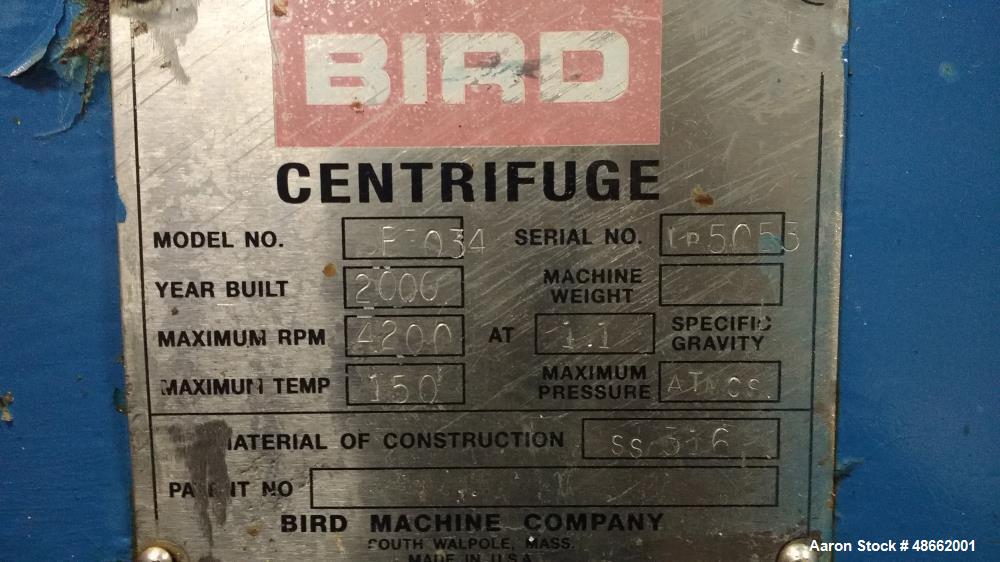 Used Bird CentriPress Decanter Centrifuge, Model CP-3034