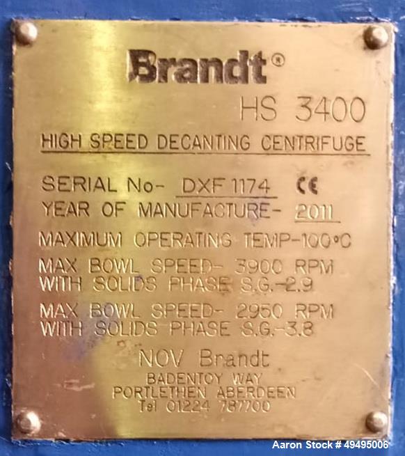 Used- Brandt Mud Oil Decanter Centrifuge