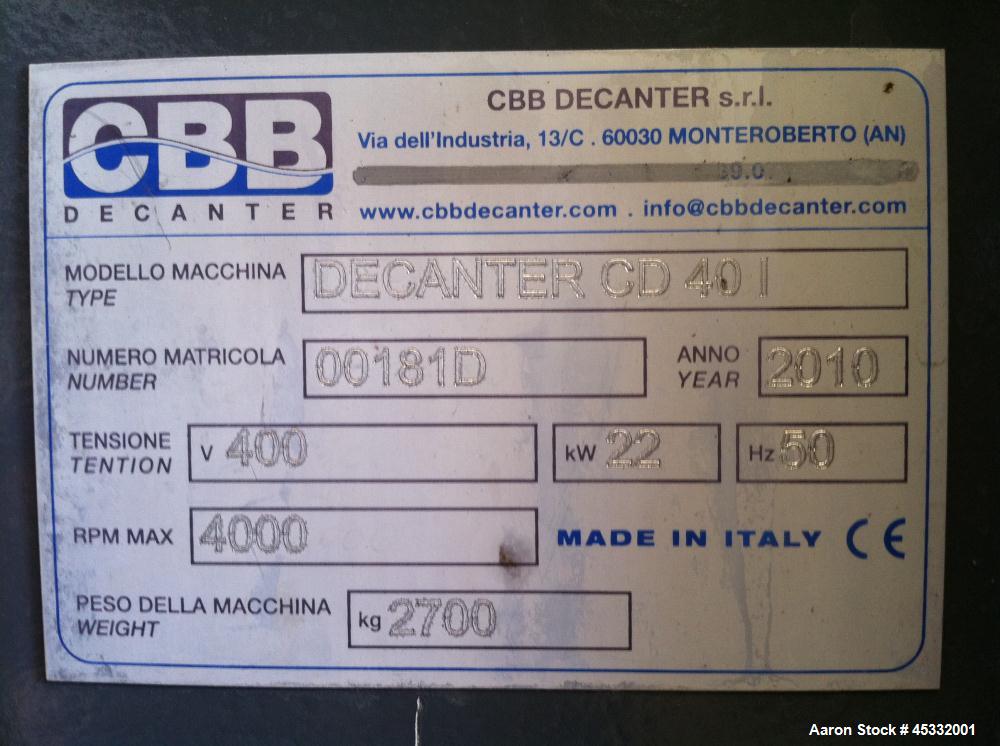 Used Stainless Steel CBB Decanter Centrifuge, Model CD 40 I
