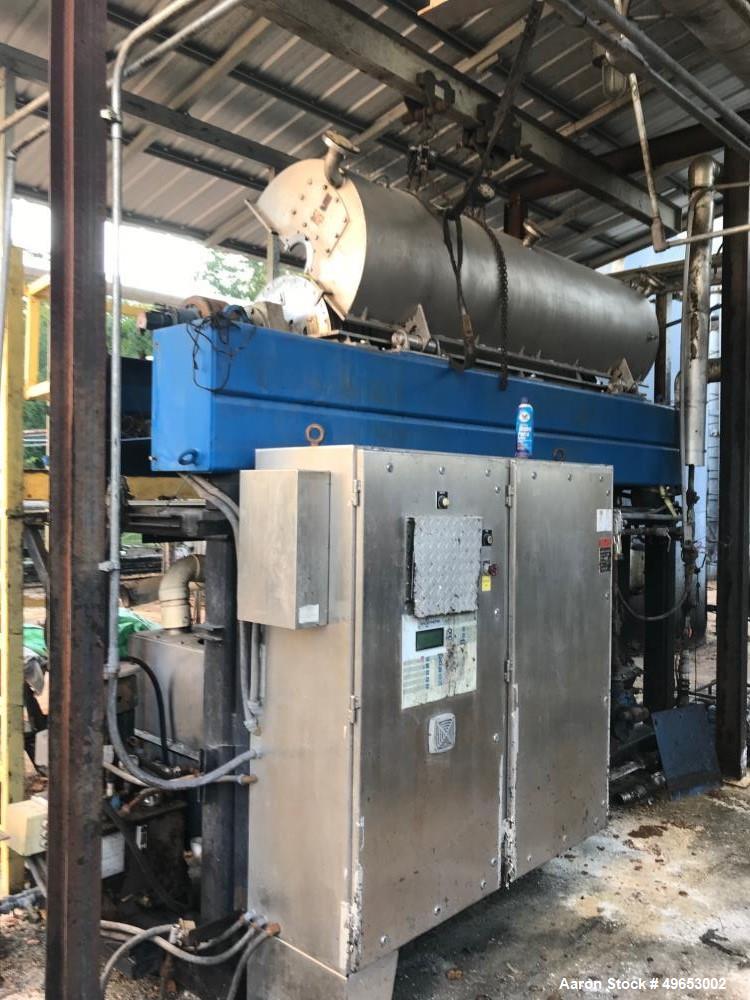 Used Centrisys Skid Mounted Centrifuge System, Model CS21-4 3PH. Solid bowl. Bowl diameter 530 mm. L;D ratio 4.3:1. Bowl speed 0-3100 RPM. Automatic hydraulic backdrive. Adjustable weir plate. (4) di...