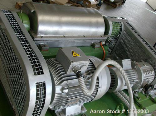 Used Comicondor DS-15L Solid Bowl Decanter Centrifuge. 316 Stainless steel construction on product contact parts. Max bowl speed 5600 rpm, single lead conveyor, base, casing, gearbox, feed pipe, 5.5 ...