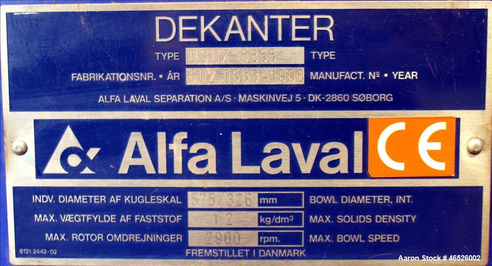 Used Alfa Laval DSNX-5855 Solid Bowl Decanter Centrifuge
