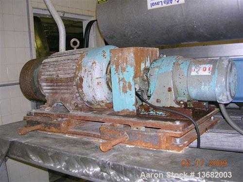 Used Delaval SNX-314B-31 "Sanitary" Solid Bowl Decanter Centrifuge. 316 stainless steel construction on product contact areas, sanitary polished double lead conveyor, double row on non-lined solids d...