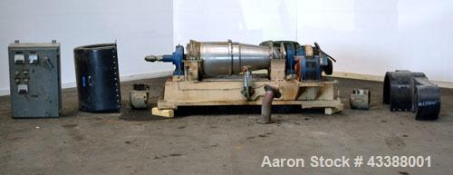 Used Dorr Oliver Merco 16L Solid Bowl Decanter Centrifuge. 316 Stainless steel construction (product contact area), maximum bowl speed 4000 rpm, 5” double lead conveyor with welded hardfacing, auger ...