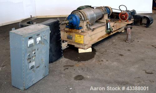 Used Dorr Oliver Merco 16L Solid Bowl Decanter Centrifuge. 316 Stainless steel construction (product contact area), maximum bowl speed 4000 rpm, 5” double lead conveyor with welded hardfacing, auger ...