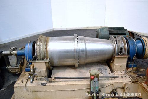 Used Dorr Oliver Merco 16L Solid Bowl Decanter Centrifuge. 316 Stainless steel construction (product contact area), maximum bowl speed 4000 rpm, 5” double lead conveyor with welded hardfacing, auger ...
