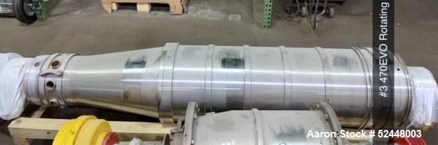 Used Dupps Model GMT-470EVO Decanter Centrifuge. Stainless steel construction. Bowl driven by approximate 50hp motor, 20hp back drive. 1-1/2" Feed tube, 4" liquid phase discharge, 28-5/8" x 14-9/16" ...