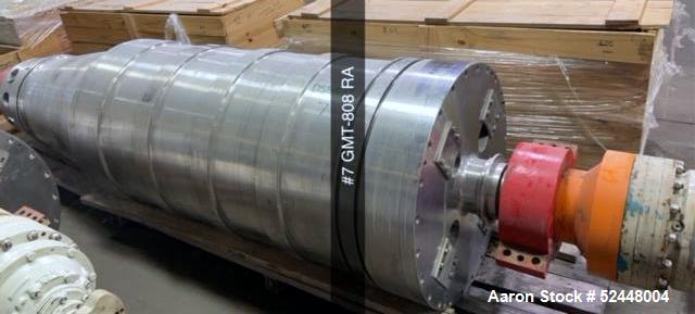 Used Dupps Model GMT808 Decanter Centrifuge. Stainless steel construction. 3" Feed, 8" liquid phase outlet, 16-15/16" x 46-7/8" solid phase outlet. Rotating assembly & base.