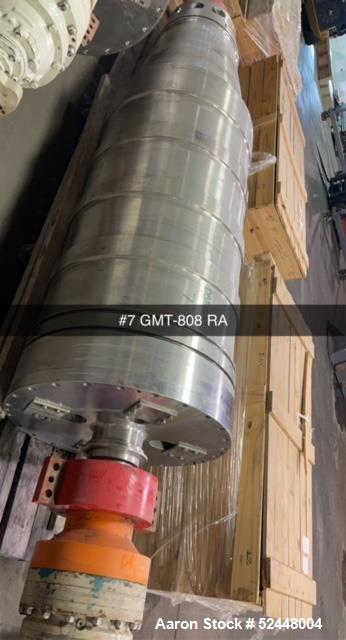 Used Dupps Model GMT808 Decanter Centrifuge. Stainless steel construction. 3" Feed, 8" liquid phase outlet, 16-15/16" x 46-7/8" solid phase outlet. Rotating assembly & base.