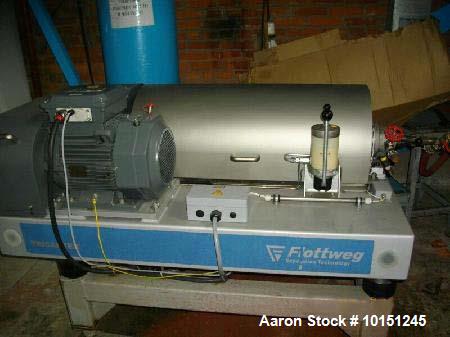Used Flottweg Z23-4/441 Tricanter Solid Bowl Decanter Centrifuge. Stainless steel construction 1.4463, max bowl speed 5500 rpm, three phase separation (liquid/liquid/solids separation), hardfaced con...