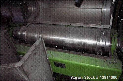 Used: Flottweg K4D-4444 SortiCanter Centrifuge, 316 stainless steel construction (product contact areas), 2 solids & 1 liquid desparation,  max bowl speed 3500 rpm.  Driven by a 28.6 kW/30 kW-380 vol...