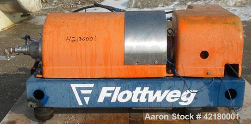 Used Flottweg Z-23-3/441 Tricanter Solid Bowl Centrifuge. 329 Stainless steel construction (product contact areas), maximum bowl speed 6000 rpm, 4630 x G force, discharge casing chutes, fiberglass bo...