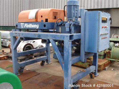 Used Flottweg Z-23-3/441 Tricanter Solid Bowl Centrifuge. 329 Stainless steel construction (product contact areas), maximum bowl speed 6000 rpm, 4630 x G force, discharge casing chutes, fiberglass bo...