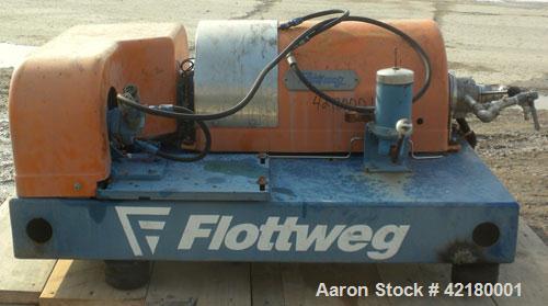 Used Flottweg Z-23-3/441 Tricanter Solid Bowl Centrifuge. 329 Stainless steel construction (product contact areas), maximum bowl speed 6000 rpm, 4630 x G force, discharge casing chutes, fiberglass bo...