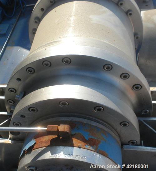 Used Flottweg Z-23-3/441 Tricanter Solid Bowl Centrifuge. 329 Stainless steel construction (product contact areas), maximum bowl speed 6000 rpm, 4630 x G force, discharge casing chutes, fiberglass bo...