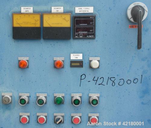 Used Flottweg Z-23-3/441 Tricanter Solid Bowl Centrifuge. 329 Stainless steel construction (product contact areas), maximum bowl speed 6000 rpm, 4630 x G force, discharge casing chutes, fiberglass bo...