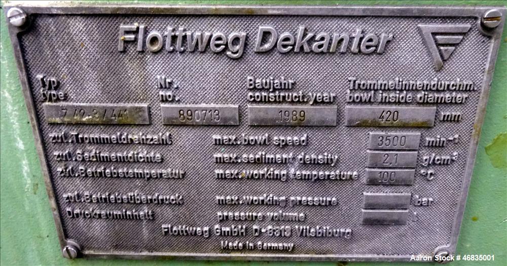 Used Flottweg Z42/3-411 Tricanter Solid Bowl Decanter Centrifuge